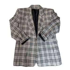 Vintage 80s Oversized Rhinestone Plaid Blazer Jacket Made in USA Boyfriend Fit M